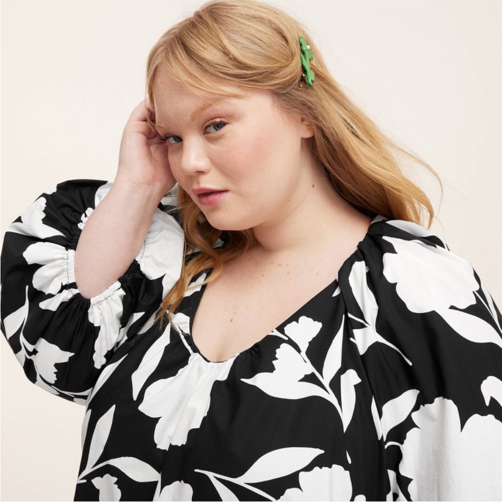 KATE SPADE TARGET Classic Rose Poplin Long Sleeve Mini Dress Black and White.